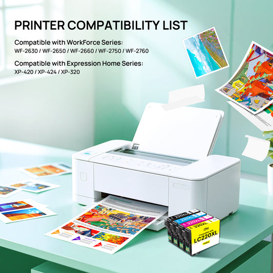 220XL Ink Cartridges Remanufactured Replacement for Epson 220XL 220 XL T220 Combo Pack to use with WF-2760 WF-2750 WF-2660 WF-2650 WF-2630 XP-424 XP-420 XP-320 ( Black Cyan Magenta Yellow 4 Pack )
