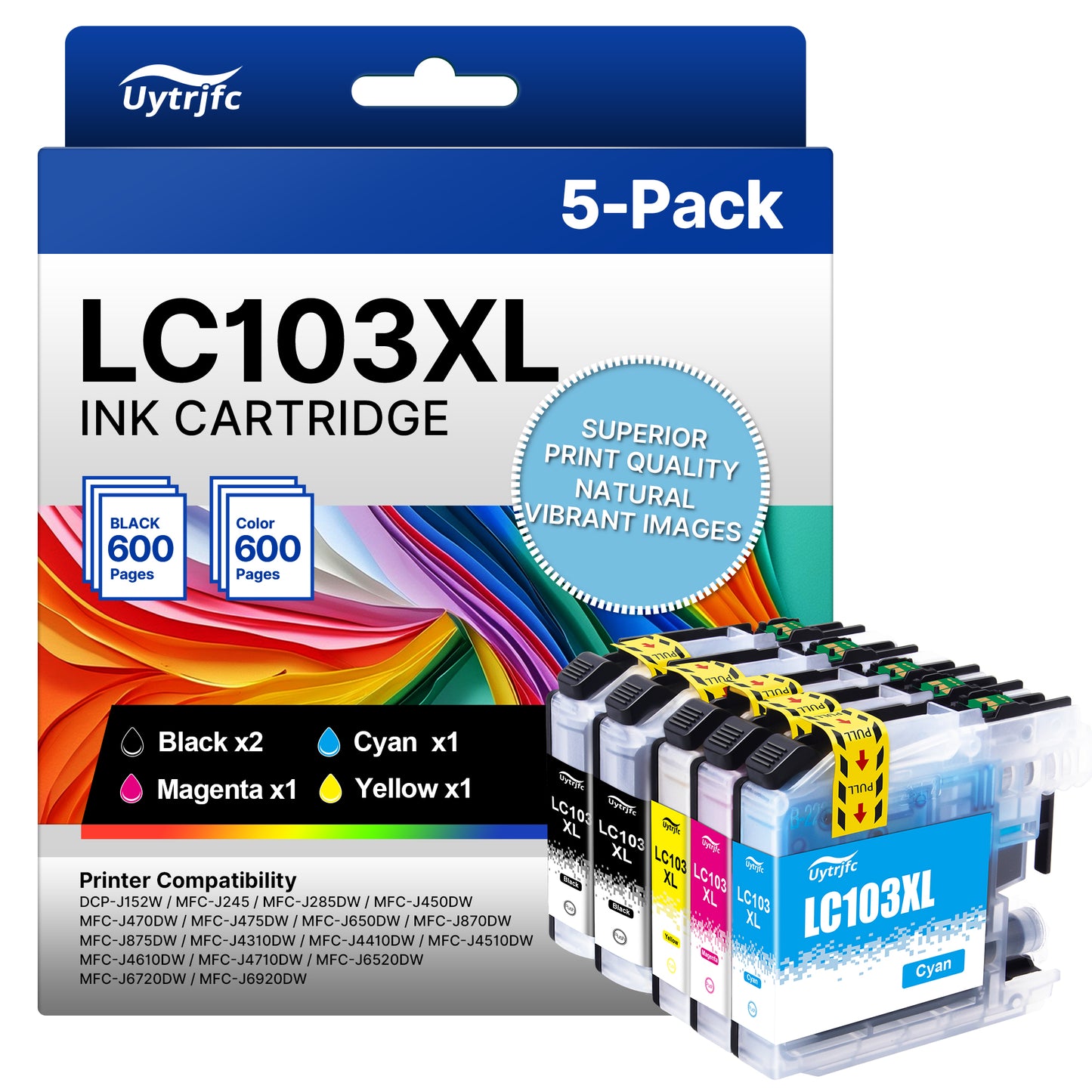 LC103XL Ink Cartridges Compatible for Brother  LC103 LC103XL for MFC-J870DW MFC-J6920DW MFC-J6520DW Printer(5 pack)
