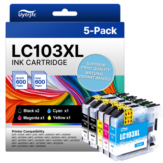 LC103XL Ink Cartridges Compatible for Brother  LC103 LC103XL for MFC-J870DW MFC-J6920DW MFC-J6520DW Printer(5 pack)