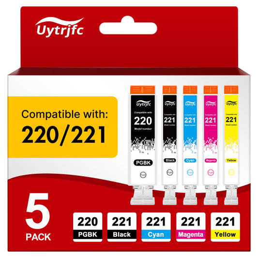 PGI-220 CLI-221 Ink Cartridges Compatible for Canon 220 221 Ink for Pixma MX870 MX860 MP560 MP640 MP620 Printer (5 Pack)