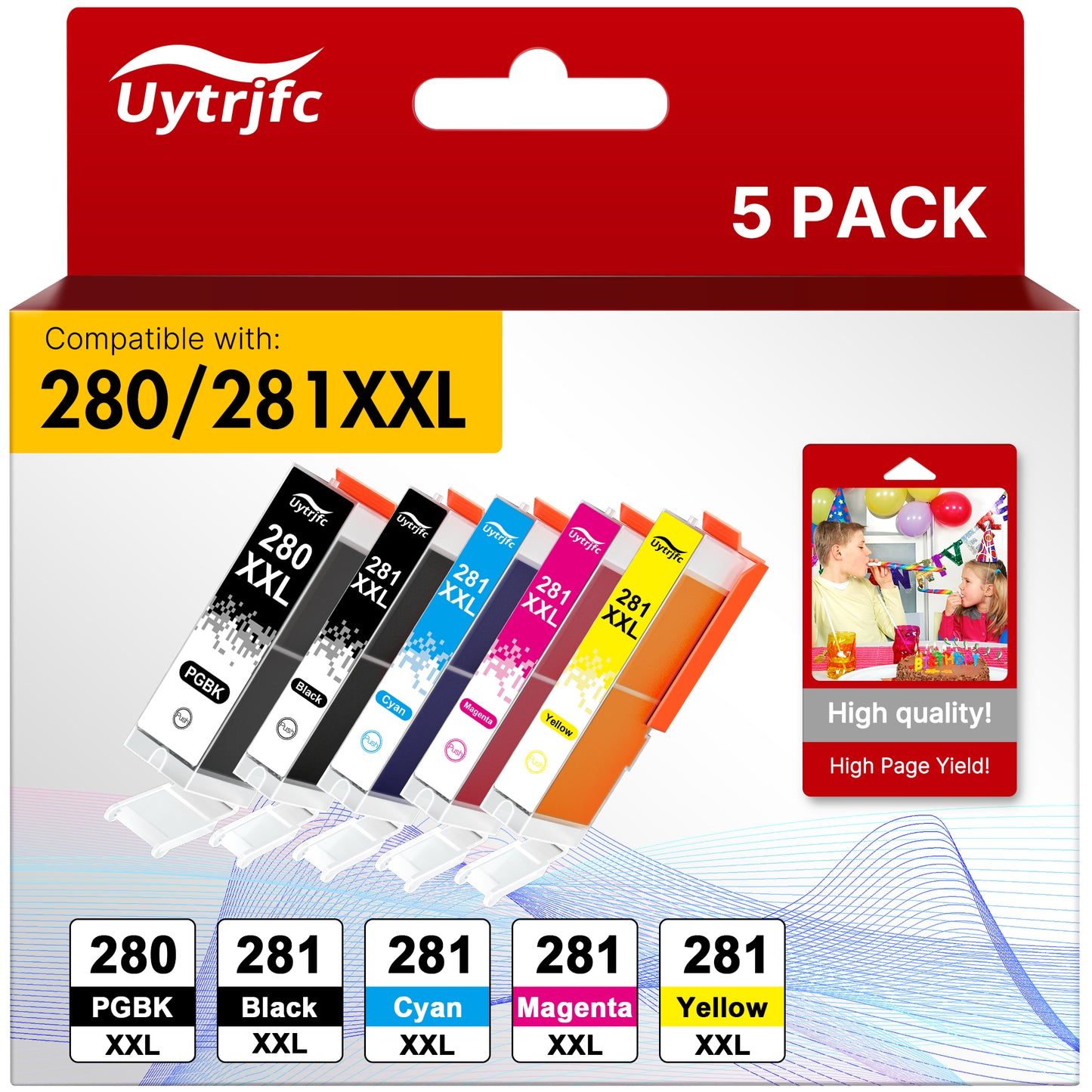 280XXL 281XXL Ink Cartridges Compatible for Canon PGI-280XXL CLI-281XXL for PIXMA TR8520 TR8620a TR8620 TS702a TS9520 TS9521C (5 Pack)