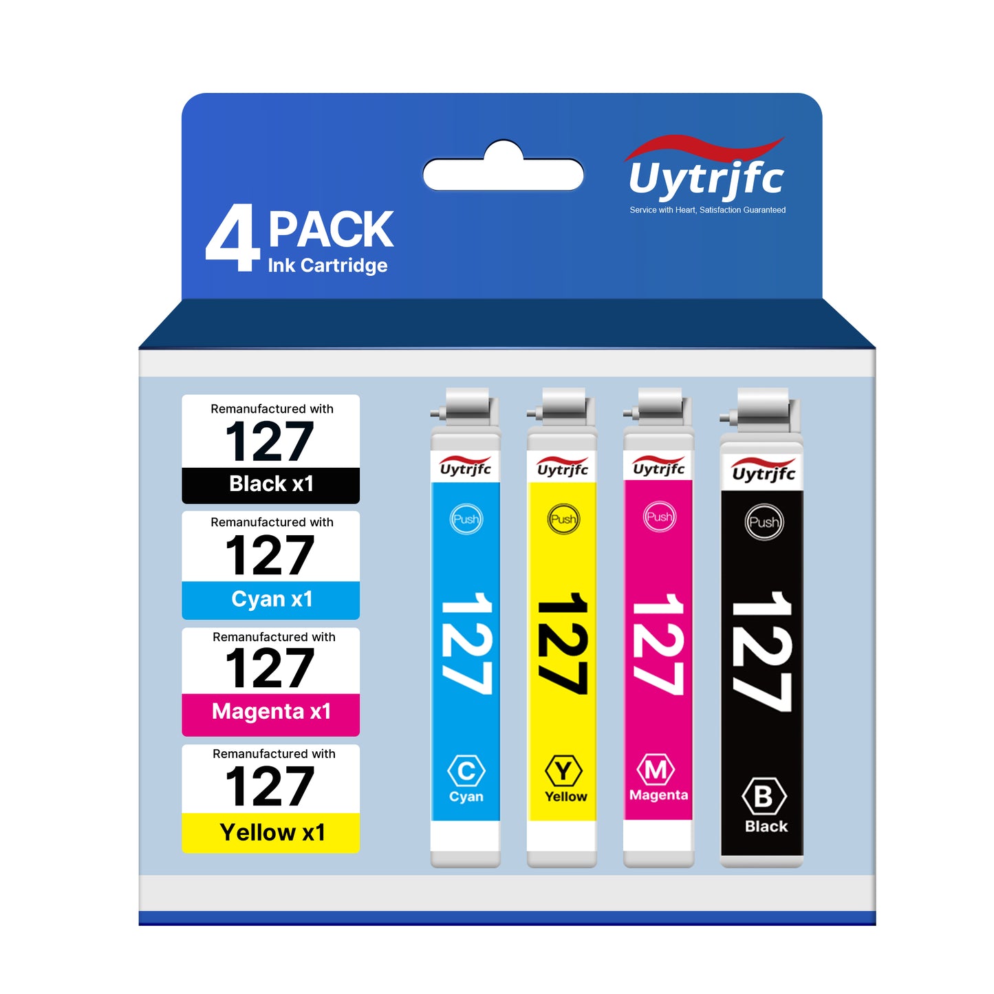 Remanufactured Ink Cartridges Replacement for Epson 127 T127 to use with NX530 625 WF-3520 WF-3530 WF-3540 WF-7010 WF-7510 7520 545 645 (4 Pack)