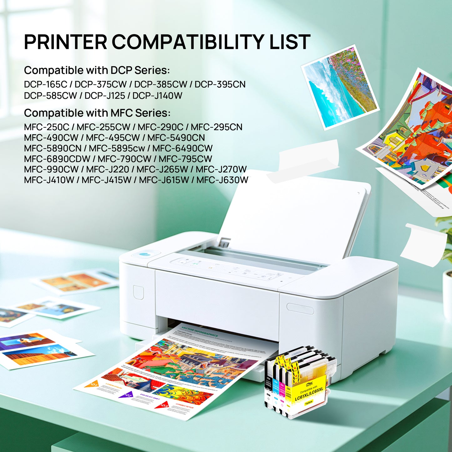 LC61 LC65 XL Ink Cartridges Compatible for Brother LC61 LC65 High Yield Work with MFC-J615W MFC-5895CW MFC-290C MFC-5490CN MFC-790CW MFC-J630W Printer ( Black Cyan Magenta Yellow, 4 Pack)