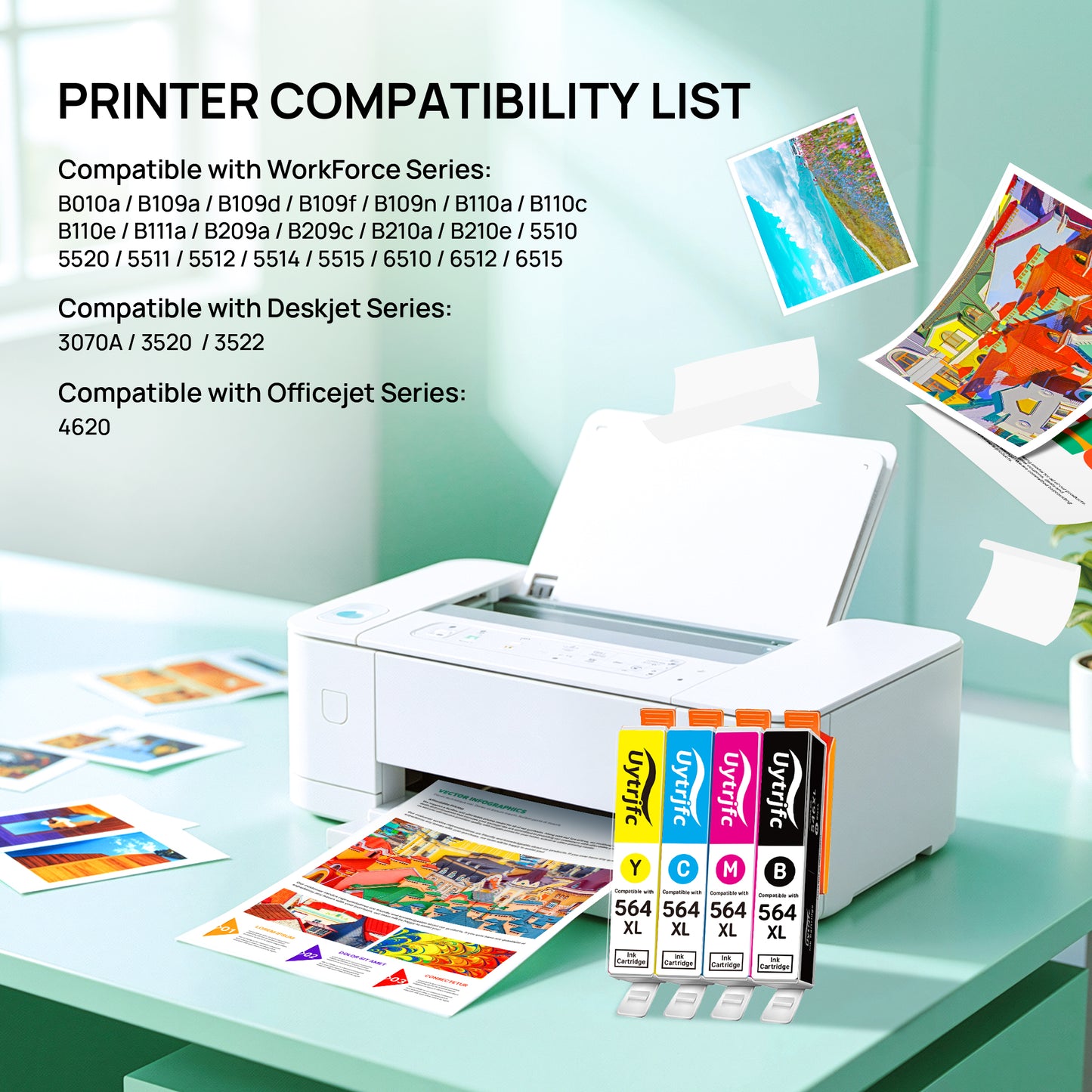 564XL Ink Cartridges Compatible Replacement for HP 564XL 564 XL Combo Pack to use with DeskJet 3520 3522 Photosmart 7520 6520 5520 7525 5514 7510 OfficeJet 4620 ( Black, Cyan, Magenta, Yellow )