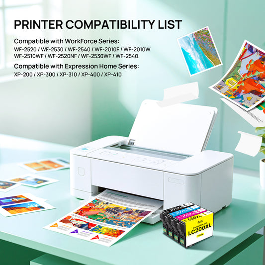 200XL Ink Cartridges Remanufactured Replacement for Epson 200XL 200 XL T200 Combo Pack to use with XP-410 WF-2540 WF-2530 XP-310 XP-400 Printer ( Black Cyan Magenta Yellow, 4 Pack )