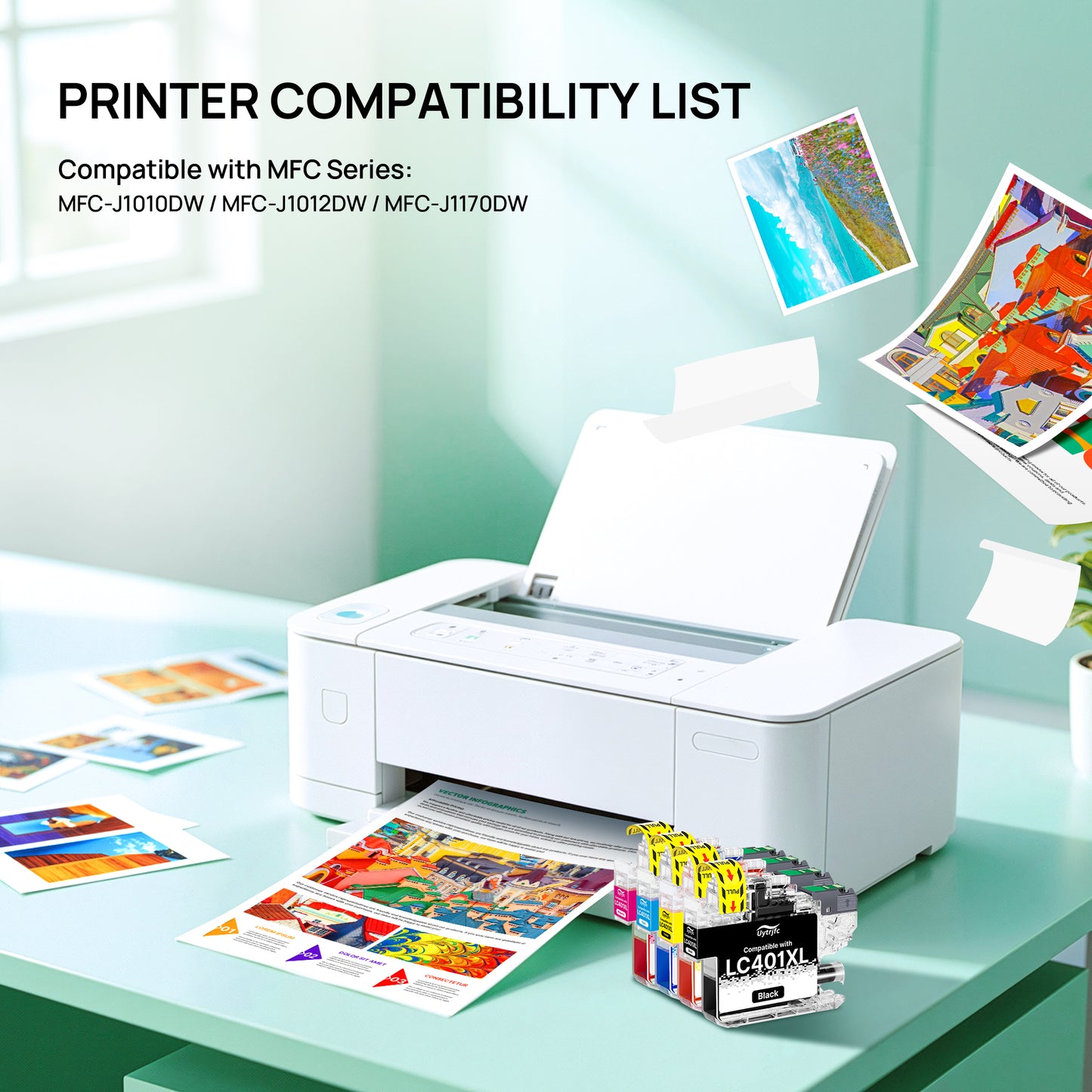 LC401XL LC401 Ink Cartridges Compatible for Brother LC401XL High Yield Work with MFC-J1010DW MFC-J1170DW MFC-J1012DW MFC-J1800DW Printer ( Black Cyan Magenta Yellow, 4 Pack)