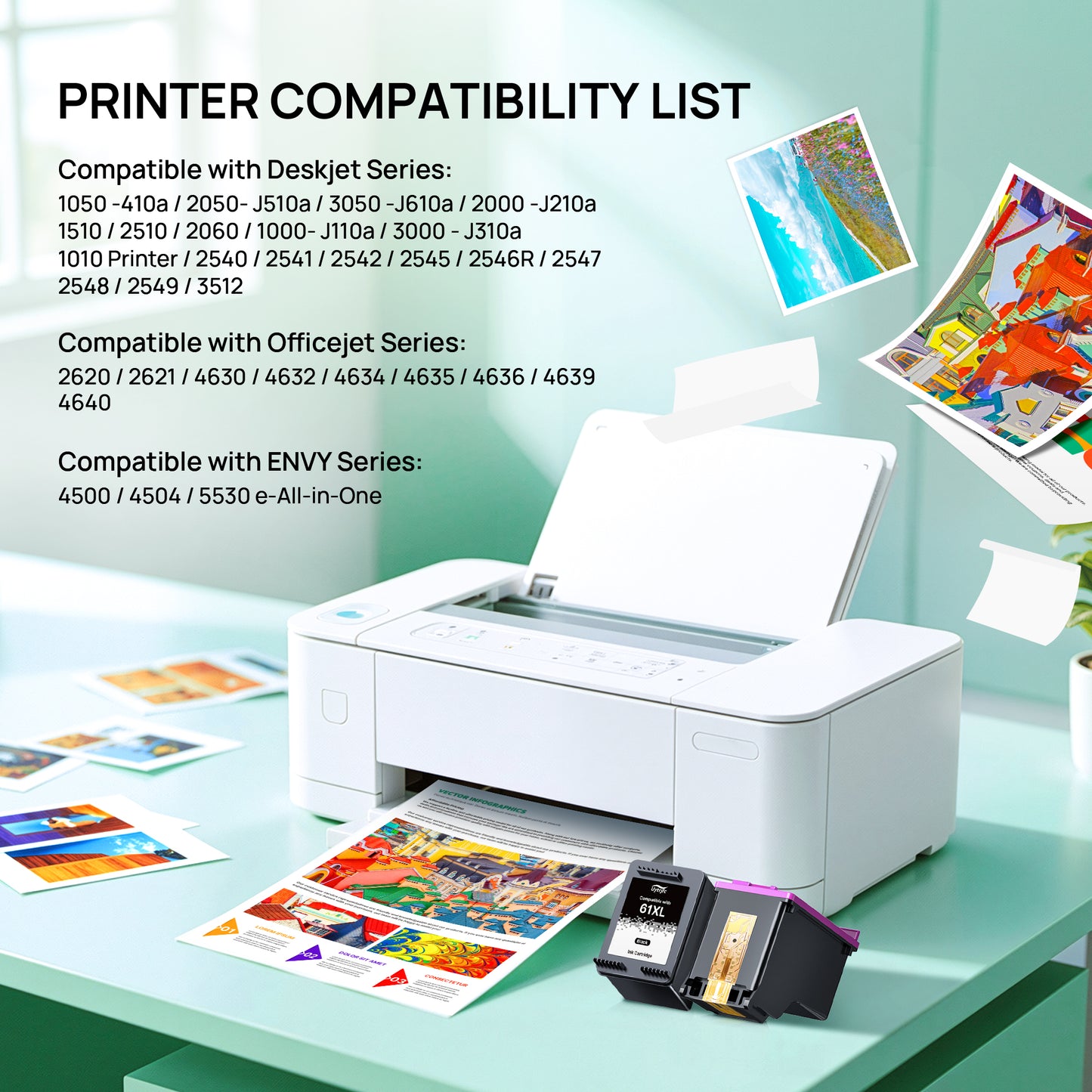 61XL Ink Cartridges Remanufactured for HP Ink 61 XL 61XL Ink Cartridge Combo Pack to Use with Envy 4500 4502 5530 4501 5535 Deskjet 2540 3510 OfficeJet 4630 4635 (1 Black, 1 Tri-Color)