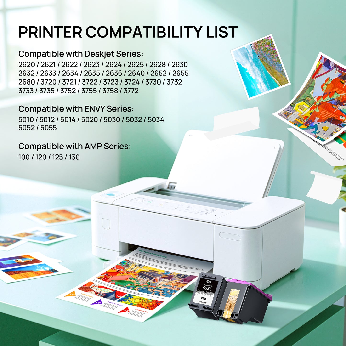 65XL Ink Cartridges Remanufactured Replacement for HP 65XL 65 XL Ink Cartridge  Work with HP Envy 5055 5052 5058 DeskJet 3755 2655 3752 3720 3722 3723 3758 2652 2622 2624 Printer ( Black, Tri-Color )