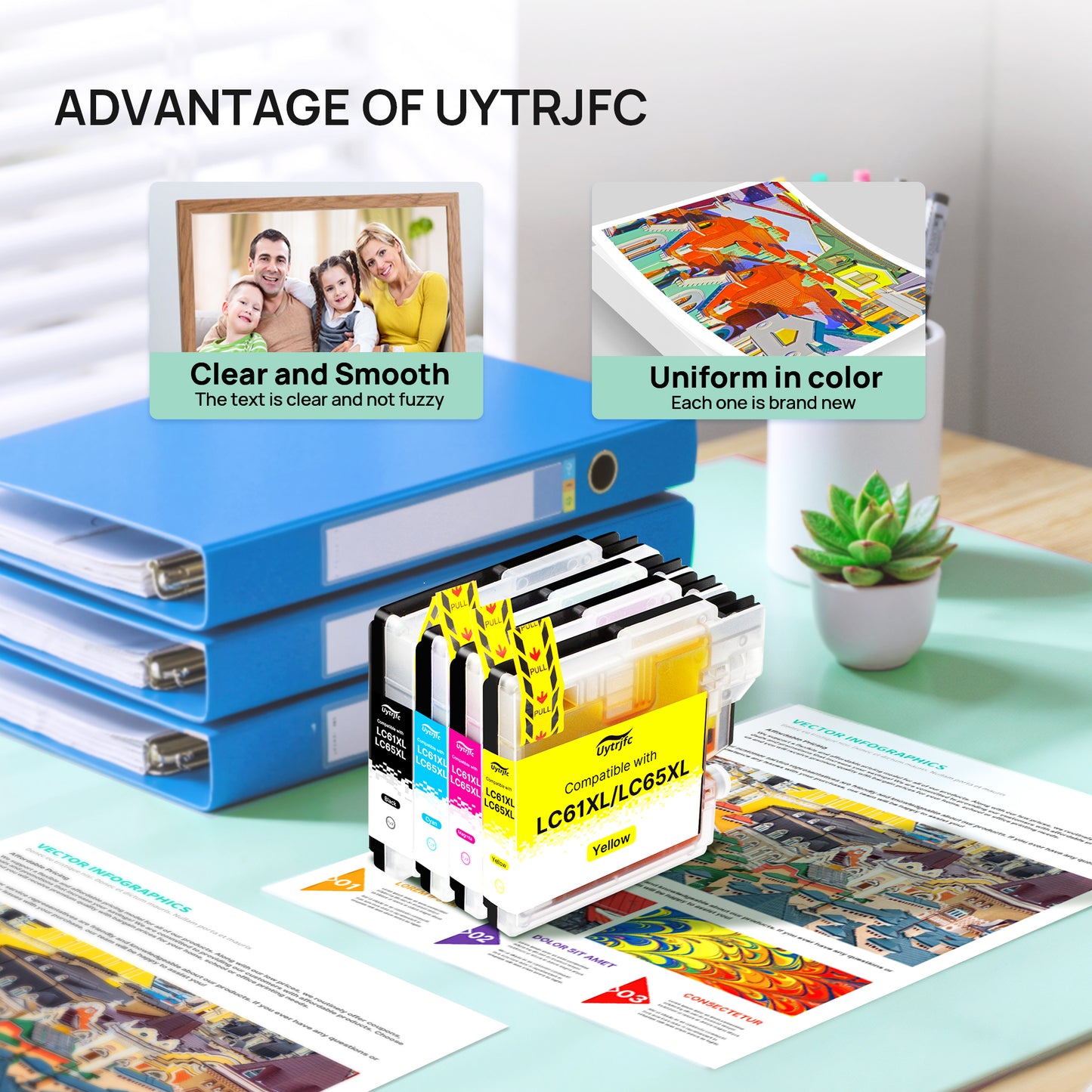 LC61 LC65 XL Ink Cartridges Compatible for Brother LC61 LC65 High Yield Work with MFC-J615W MFC-5895CW MFC-290C MFC-5490CN MFC-790CW MFC-J630W Printer ( Black Cyan Magenta Yellow, 4 Pack)