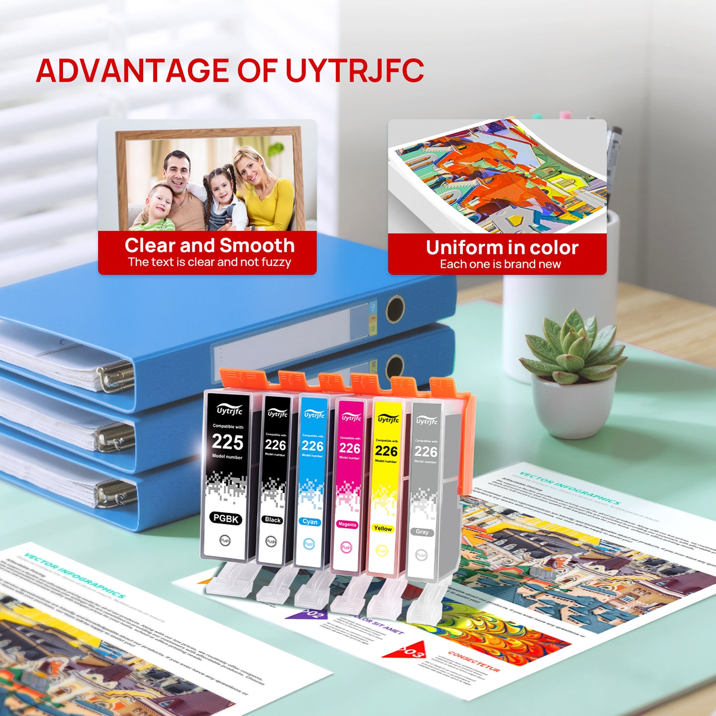 PGI225 CLI226 Ink Cartridges Replacement for Canon PGI-225 CLI-226 Ink 6 Color to use with PIXMA MG6120 MG6220 MG5320 MX882 Printer ( PGBK, Black, Cyan, Magenta, Yellow, Gray, Combo Pack)