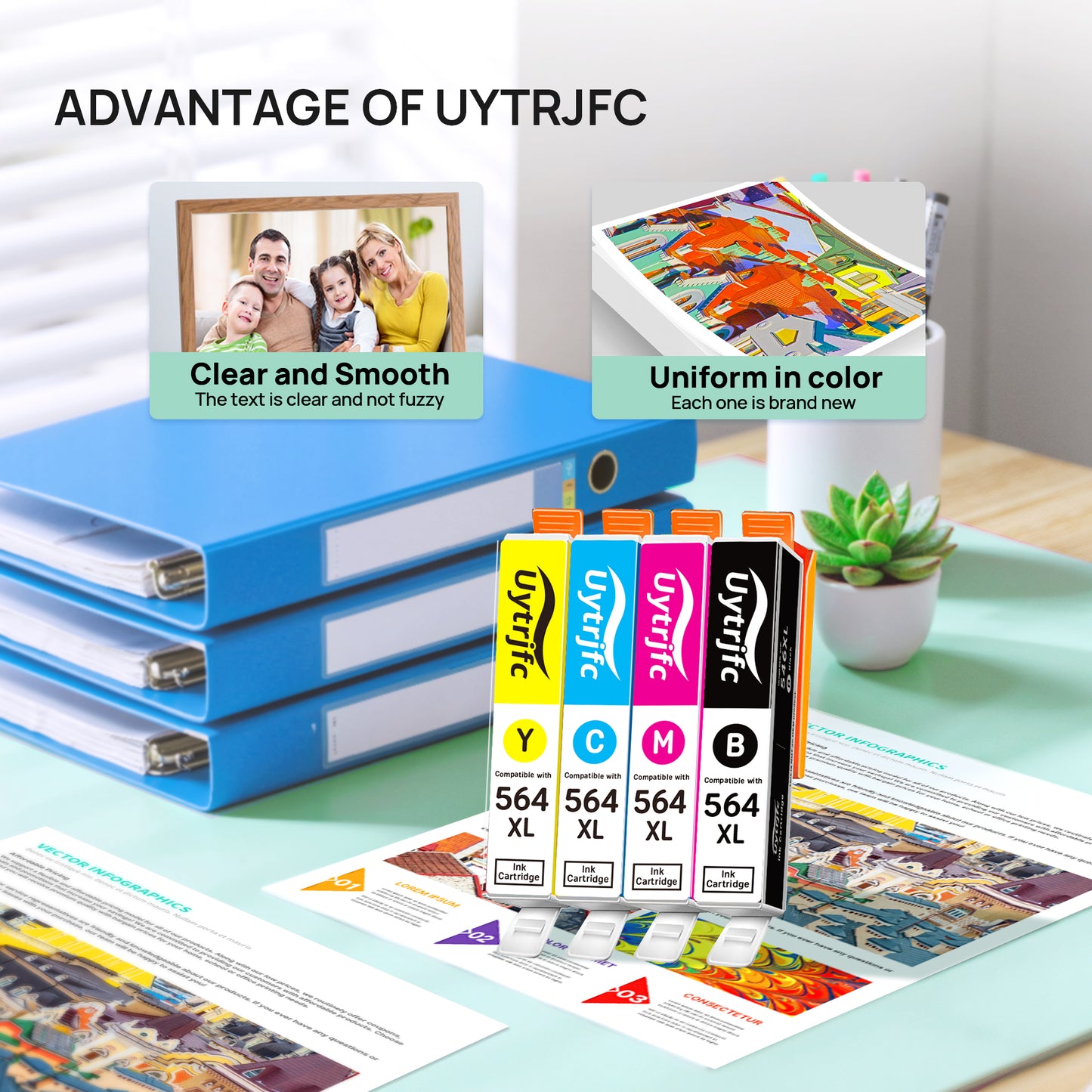 564XL Ink Cartridges Compatible Replacement for HP 564XL 564 XL Combo Pack to use with DeskJet 3520 3522 Photosmart 7520 6520 5520 7525 5514 7510 OfficeJet 4620 ( Black, Cyan, Magenta, Yellow )