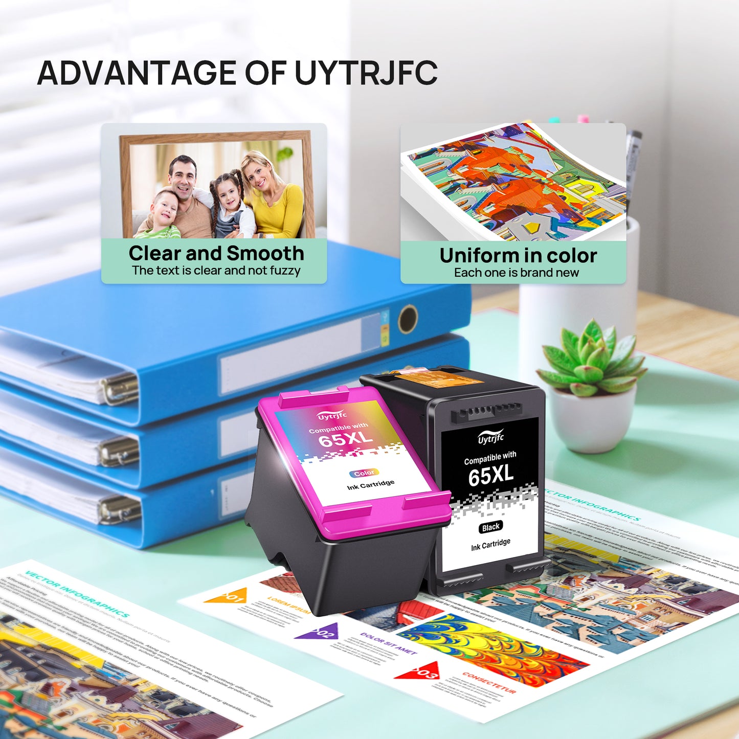 65XL Ink Cartridges Remanufactured Replacement for HP 65XL 65 XL Ink Cartridge  Work with HP Envy 5055 5052 5058 DeskJet 3755 2655 3752 3720 3722 3723 3758 2652 2622 2624 Printer ( Black, Tri-Color )