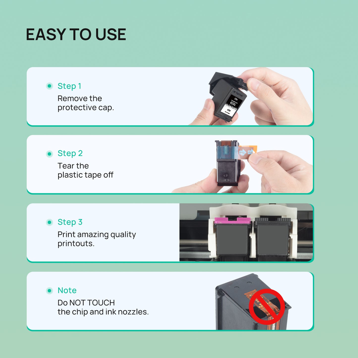 62XL 62 Ink Cartridges Remanufactured Replacement for HP 62 62XL Ink Cartridge Black and Color Combo Pack Work with Envy 7640 7645 5660 5540 5740 5746 OfficeJet 250 200 Printer, Black,Tri-Color