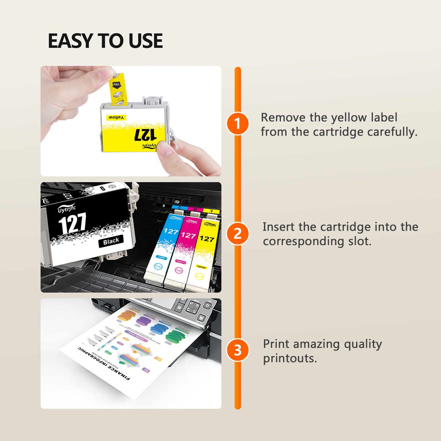Remanufactured Ink Cartridges Replacement for Epson 127 T127 to use with NX530 625 WF-3520 WF-3530 WF-3540 WF-7010 WF-7510 7520 545 645 (4 Pack)