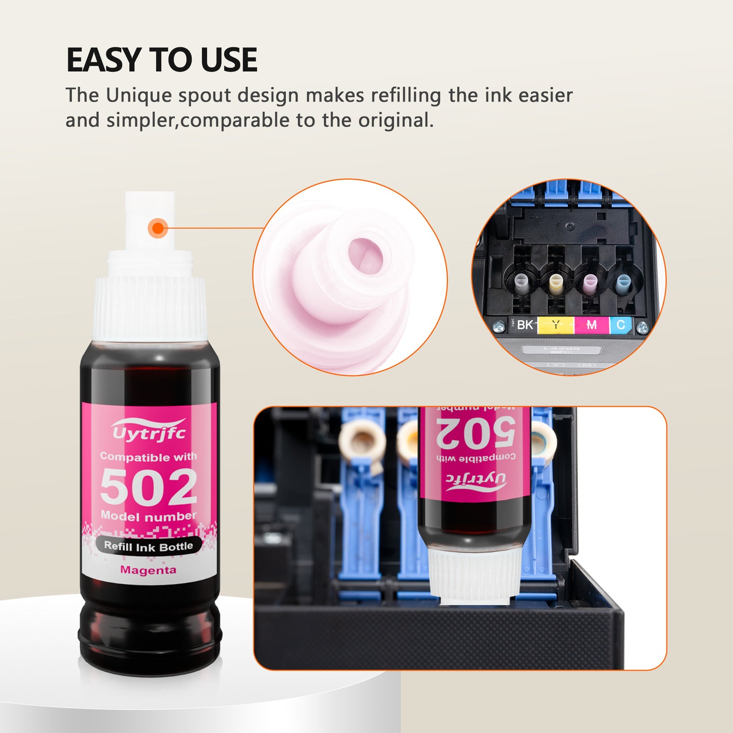 Remanufactured Replacement for Epson 502 Ink Refill Bottles for ET-3760 ET2760 ET2750 ET-4760 ET-2850 ET-15000 ST-4000 ST-2000 ET-3710 (5 Pack)