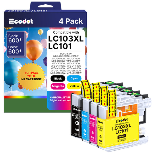 LC103XL LC103 LC101 Ink Cartridges Compatible for Brother LC103 LC103XL Ink Work for Brother MFC-J870DW MFC-J6920DW MFC-J6520DW Printer (4 pack)