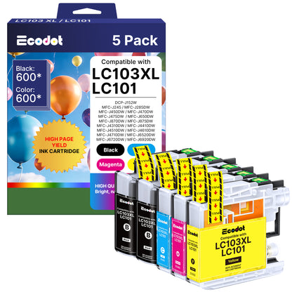 LC103XL LC103 LC101 Ink Cartridges Compatible for Brother LC103 LC103XL Ink Work for Brother MFC-J870DW MFC-J6920DW MFC-J6520DW Printer (5 pack)