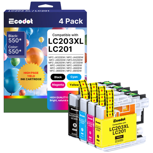 LC203XL LC201 Ink Cartridges Compatible for Brother LC203 LC203XL Work for Brother MFC-J480DW MFC-J880DW MFC-J4420DW MFC-J680DW MFC-J885DW MFC-4320DW(4 Pack)