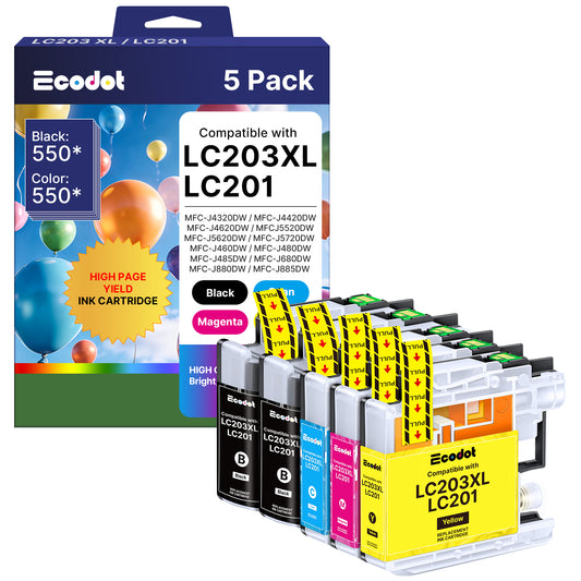 LC203XL LC201 Ink Cartridges Compatible for Brother LC203 LC203XL Work for Brother MFC-J480DW MFC-J880DW MFC-J4420DW MFC-J680DW MFC-J885DW MFC-4320DW(5 Pack)