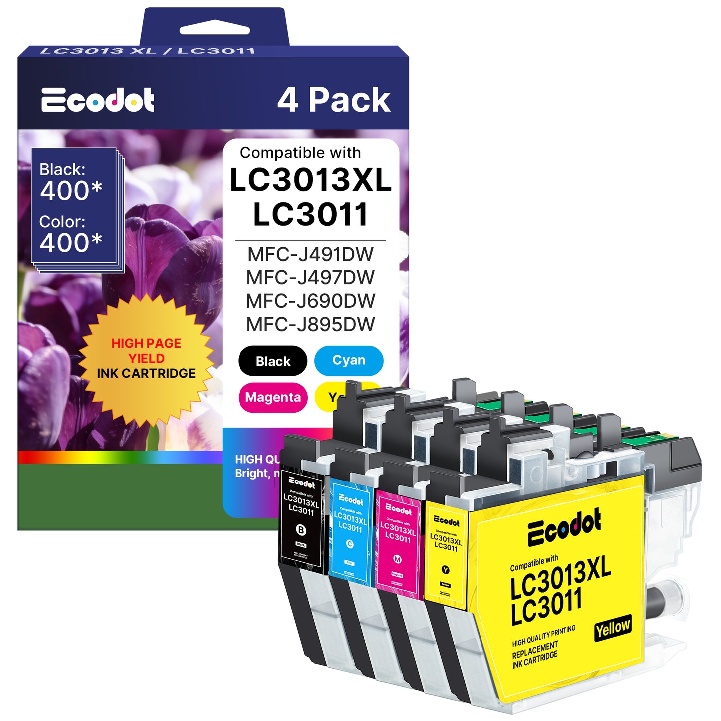 LC3011 LC3013XL Ink Cartridges Compatible for Brother LC3013 LC3013XL LC3011 Work for Brother MFC-J491DW MFC-J497DW MFC-J895DW MFC-J690DW Printer (4 pack)