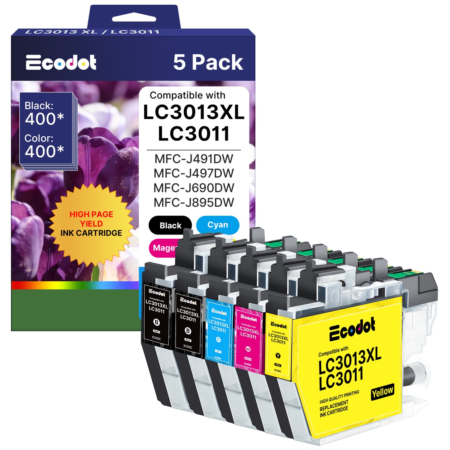 LC3011 LC3013XL Ink Cartridges Compatible for Brother LC3013 LC3013XL LC3011 Work for Brother MFC-J491DW MFC-J497DW MFC-J895DW MFC-J690DW Printer (5 pack)