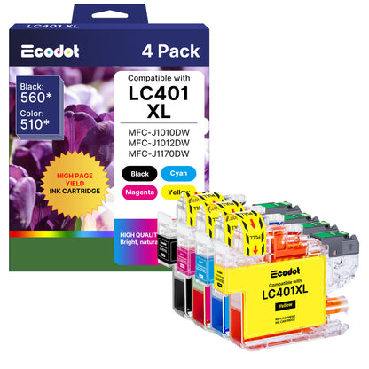 LC401XL LC401 Ink Cartridges Compatible for Brother LC401XL High Yield Work with MFC-J1010DW MFC-J1170DW MFC-J1012DW MFC-J1800DW Printer  4 Pack( Black Cyan Magenta Yellow)