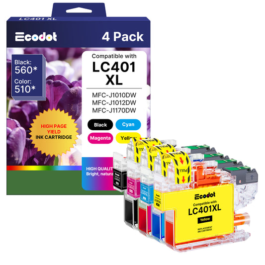 LC401XL LC401 Ink Cartridges Compatible for Brother LC401XL High Yield Work with MFC-J1010DW MFC-J1170DW MFC-J1012DW MFC-J1800DW Printer  4 Pack( Black Cyan Magenta Yellow)