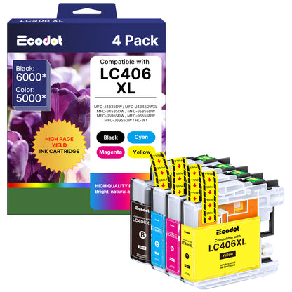 LC406 LC406XL Ink Cartridges Compatible for Brother LC406XL LC406 InK Work for Brother MFC-J4335DW  MFC-J5855DW MFC-J4345DW MFC-J6955DW MFC-J6955DW (4 Pack)