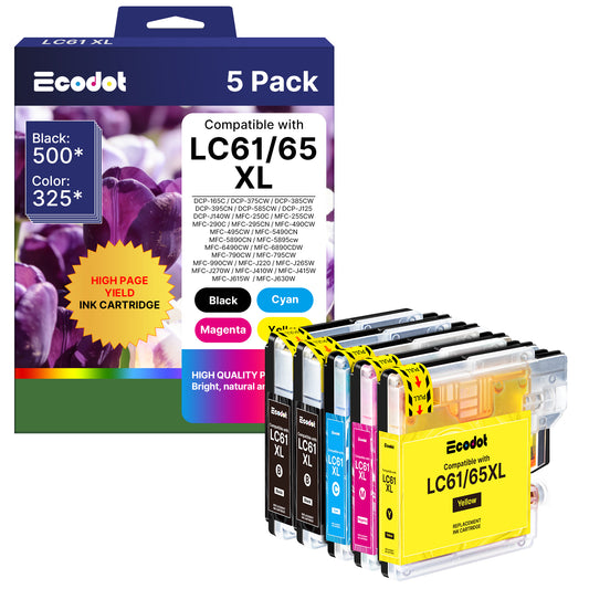 LC61 LC65 XL Ink Cartridges Compatible for Brother LC61 LC65 Ink High Yield Work with Brother MFC-J615W MFC-5895CW MFC-290C MFC-5490CN MFC-790CW MFC-J630W Printer 4 Pack( Black Cyan Magenta Yellow)