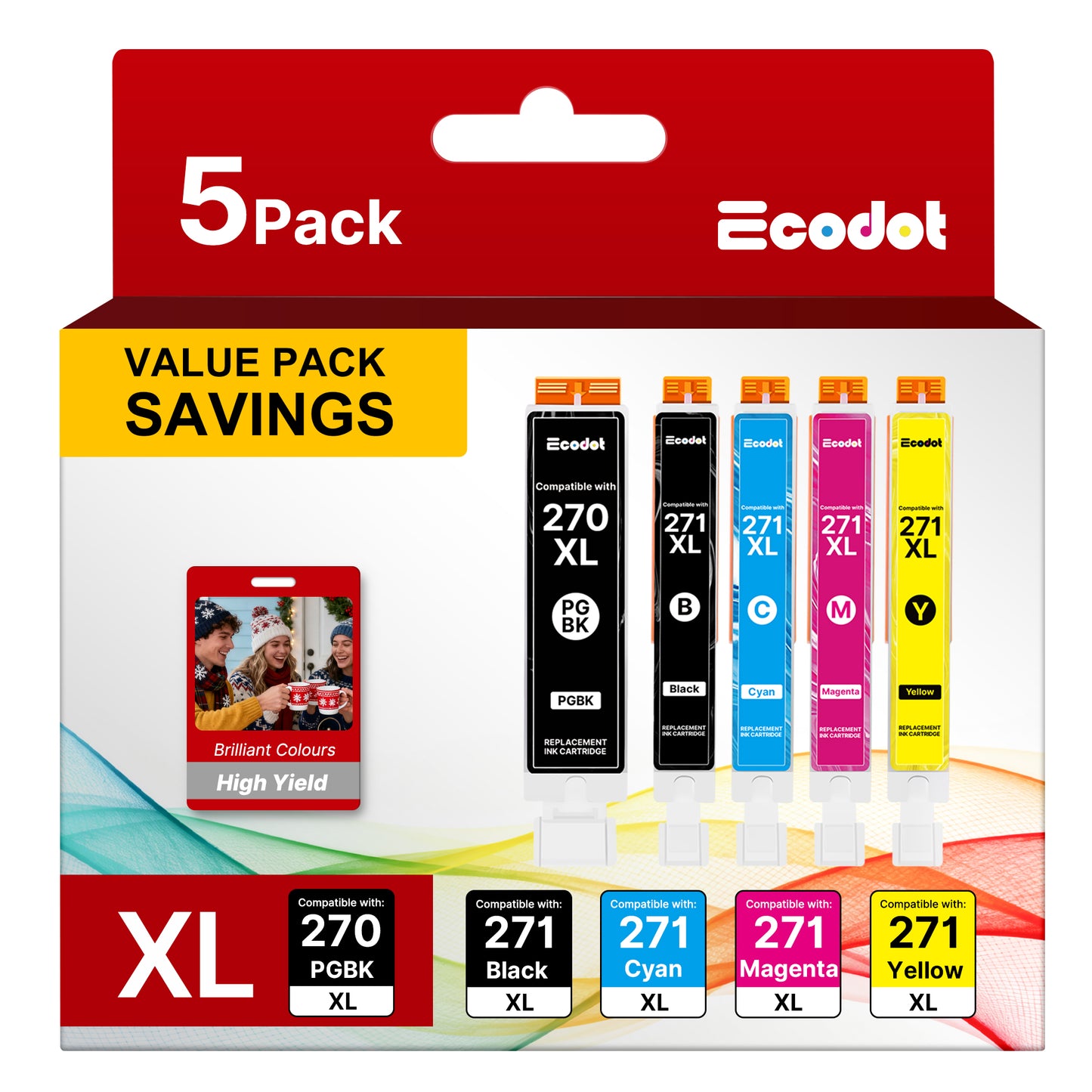 270XL 271XL PGI-270XL CLI-271XL Ink Cartridges Compatible for Canon PGI-270XL CLI-271XL for Canon MG5750 MG5721 MG6820 MG6821 TS5020 TS6020 MG7720 Printer（5 Packs)