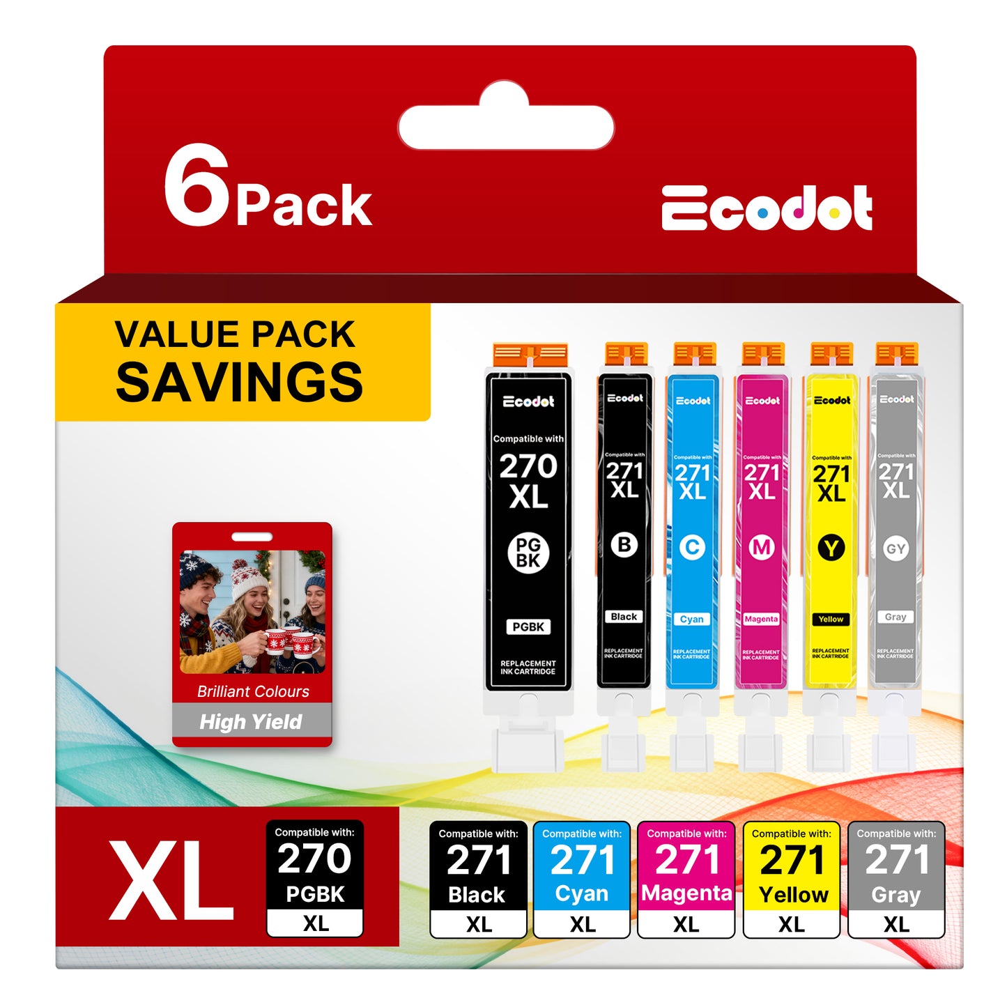 270XL 271XL PGI-270XL CLI-271XL Ink Cartridges Compatible for Canon PGI-270XL CLI-271XL for Canon MG5750 MG5721 MG6820 MG6821 TS5020 TS6020 MG7720 Printer（6 Pack)