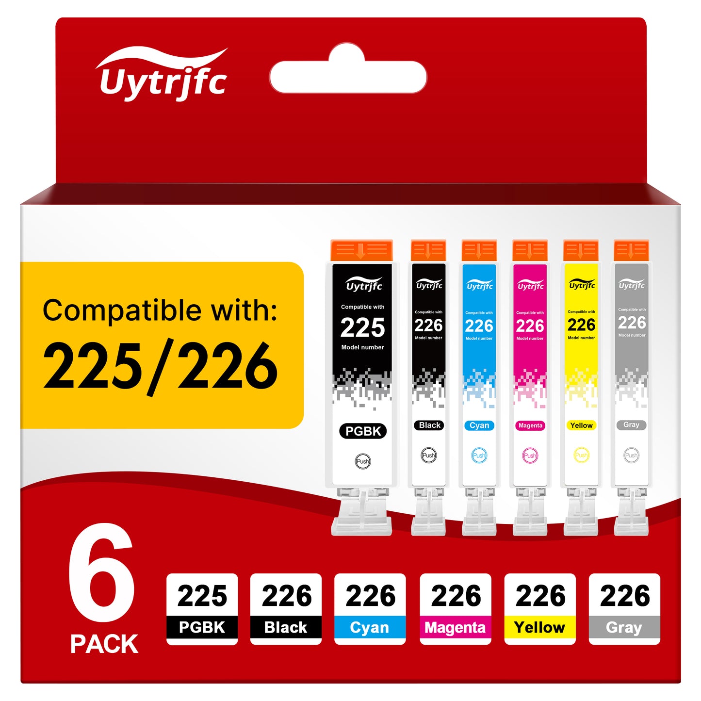 PGI225 CLI226 Ink Cartridges Replacement for Canon PGI-225 CLI-226 Ink 6 Color to use with PIXMA MG6120 MG6220 MG5320 MX882 Printer ( PGBK, Black, Cyan, Magenta, Yellow, Gray, Combo Pack)