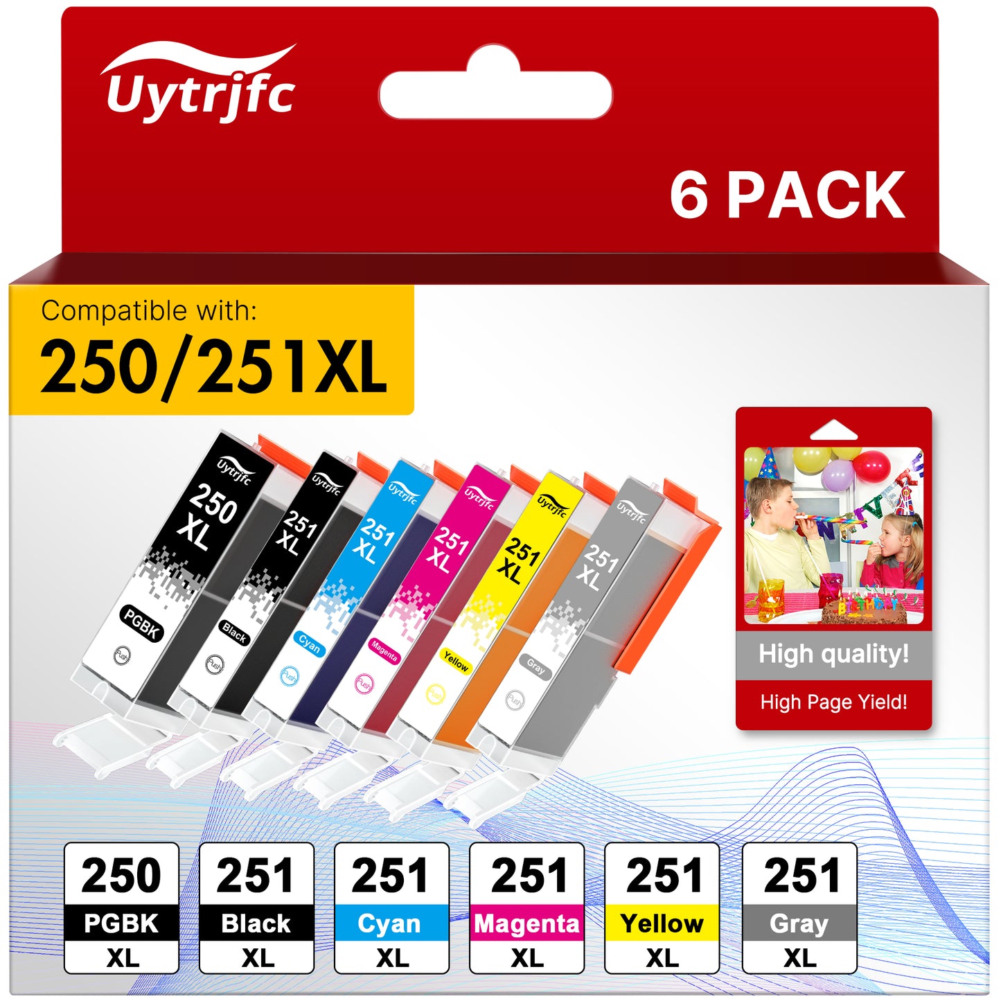 250XL 251XL Ink Cartridges Compatible for Canon Ink 250 and 251 for PIXMA MX922 MX920 IX6820 MG6620 MG6320 Printer (6 Pack)