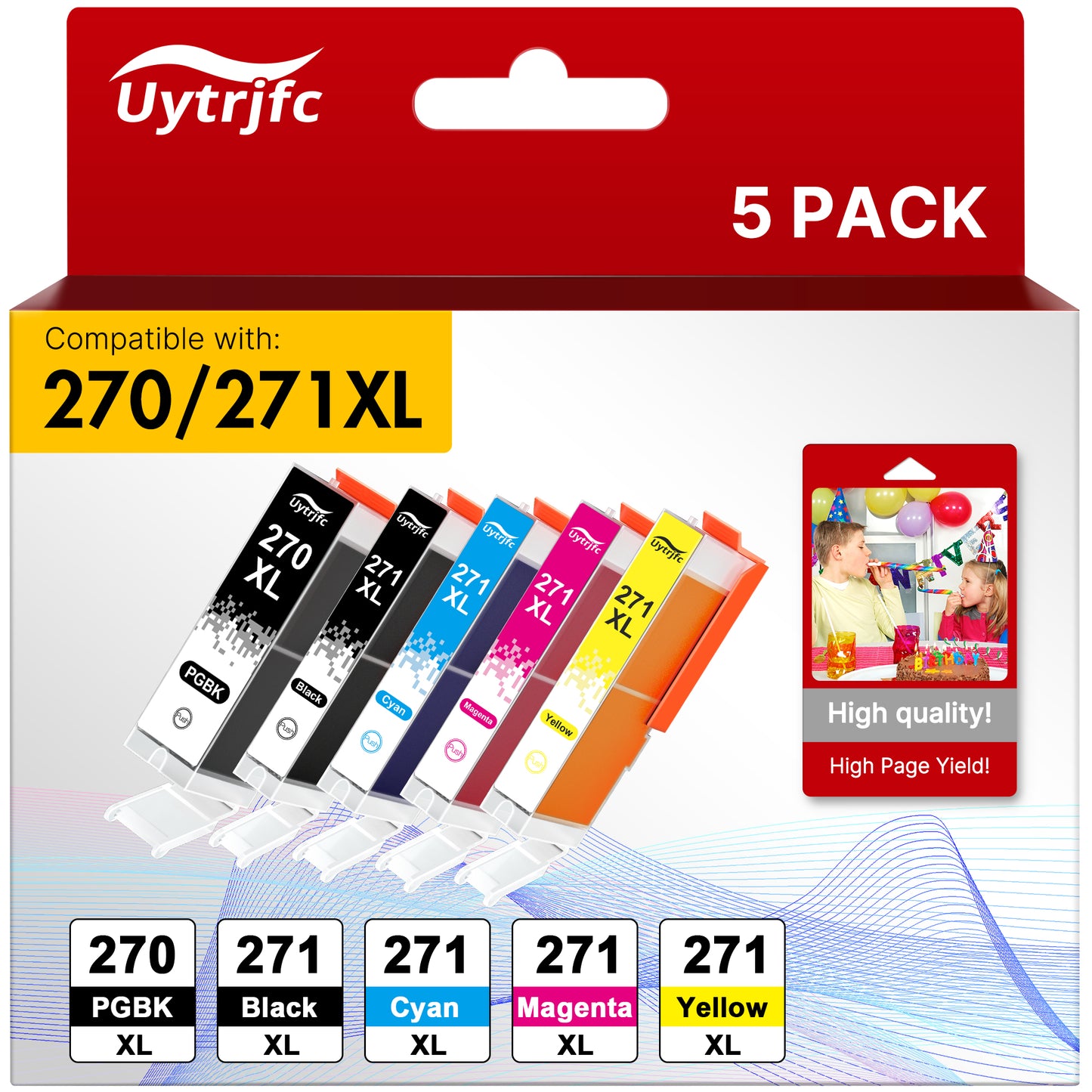 PGI-270XL CLI-271XL Ink Cartridges Compatible for Canon 270XL 271XL for MG5750 MG5721 MG6820 MG6821 TS5020 TS6020 MG7720 Printer（5 Packs)