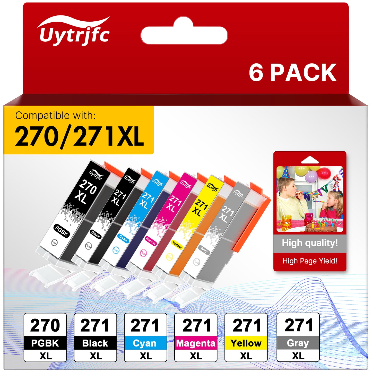 PGI-270XL CLI-271XL Ink Cartridges Compatible for Canon PGI270 CLI271 XL for MG7720 TS9020 TS8020 MG6820 MG6821 Printer（6 Packs)