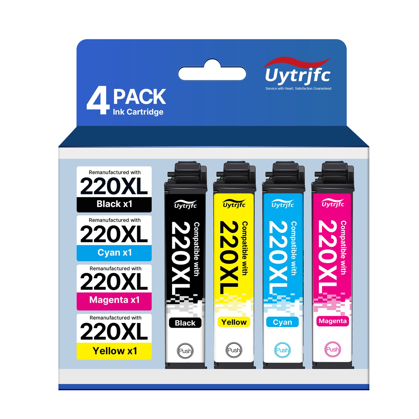 220XL Ink Cartridges Remanufactured Replacement for Epson 220XL 220 XL T220 Combo Pack to use with WF-2760 WF-2750 WF-2660 WF-2650 WF-2630 XP-424 XP-420 XP-320 ( Black Cyan Magenta Yellow 4 Pack )