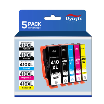 410XL Ink Cartridges Remanufactured Replacement for Epson 410XL 410 XL Combo Pack to use with Expression XP-830 XP-640 XP-7100 XP-630 XP-530 XP-635 Printer, ( Upgraded Chip, 5 Pack )