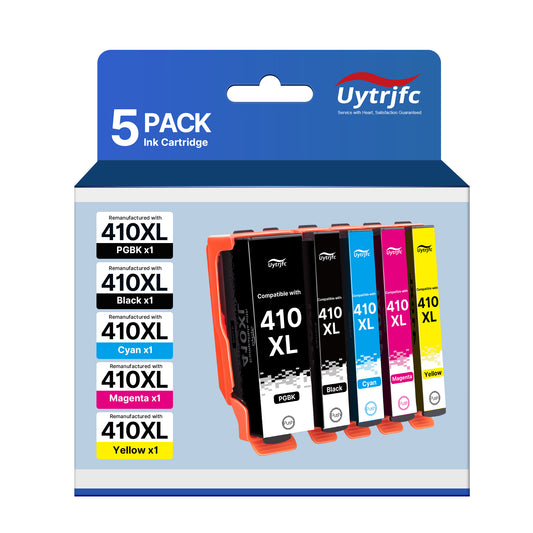 410XL Ink Cartridges Remanufactured Replacement for Epson 410XL 410 XL Combo Pack to use with Expression XP-830 XP-640 XP-7100 XP-630 XP-530 XP-635 Printer, ( Upgraded Chip, 5 Pack )