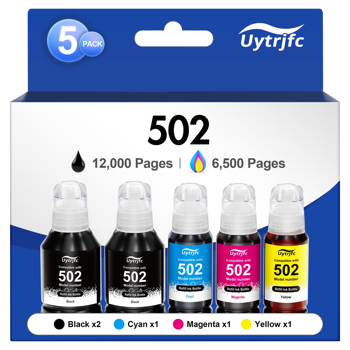 Remanufactured Replacement for Epson 502 Ink Refill Bottles for ET-3760 ET2760 ET2750 ET-4760 ET-2850 ET-15000 ST-4000 ST-2000 ET-3710 (5 Pack)